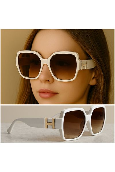 style iconic Elegant Oversized Square Sunglasses – White Frame with Brown Gradient Lenses