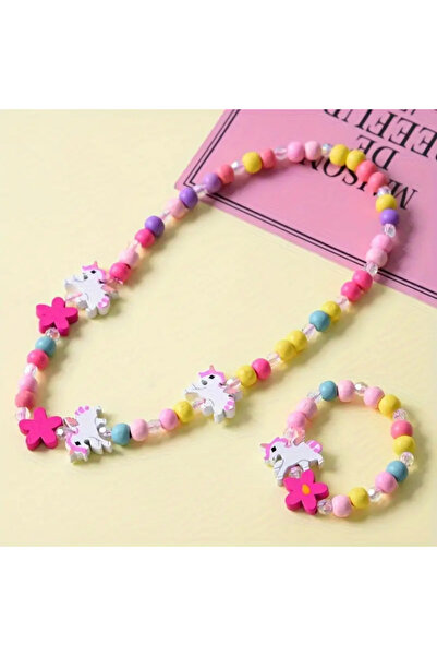 darko Unicorn Inci Boncuk Pembe Renkli 2li Kolye Bileklik Seti Pony Pegasus K...