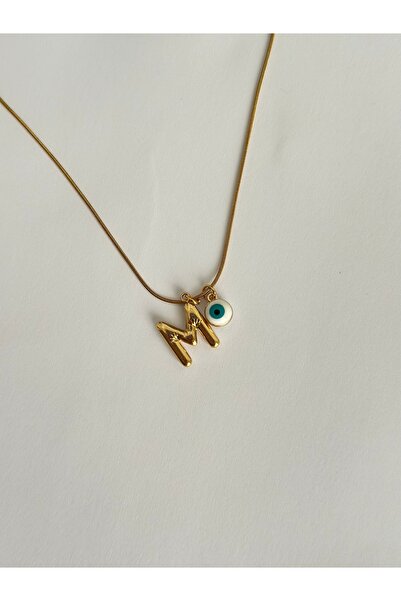 mibrillo Çelik Minimal Nazar Boncuklu Balon Harf Kolye