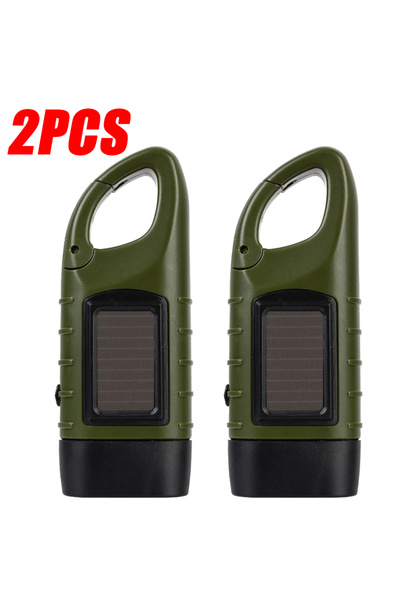 Heinast 2 قطعة من مصباح يدوي LED يعمل بالطاقة الشمسية مع كرنك يدوي قابل لإعادة الشحن ومعدات البقاء على قيد الحياة ومصباح يدوي ذاتي الشحن