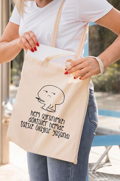 ÇELİKLER HEDİYE Both of Our Ayran and Tasteless Events Happened Printed Cloth Bag