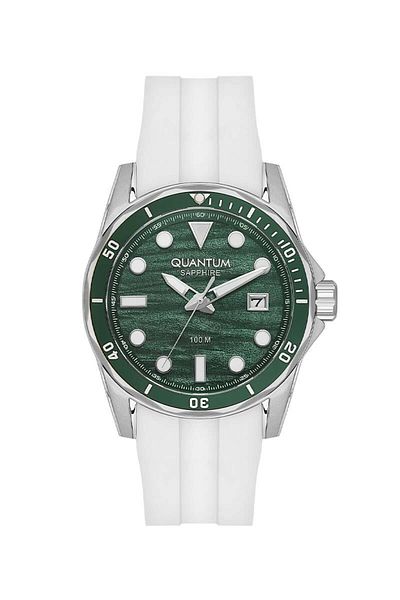 Quantum Adg1229.375 10 Atm Water Resistant Steel Case with Anti-Scratch Sapphire Glass Silicone Cord White