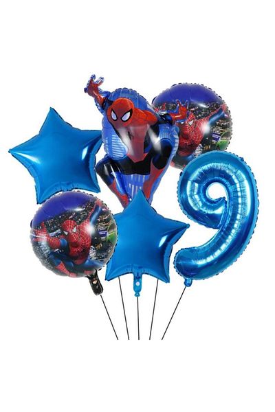MFM Spiderman 9 Years Old Foil Balloon Set 6 Pcs Navy Blue