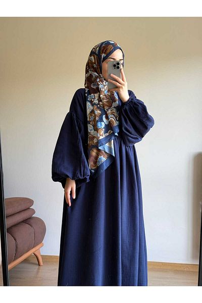ENDAMIM Muslin Dress Belted Double Layer Fabric