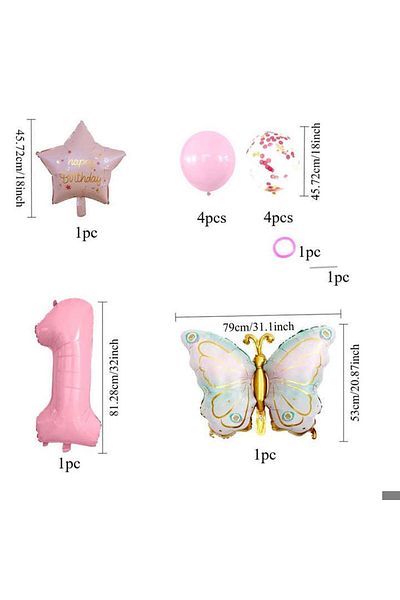 DÜVENCİ TİCARET Pink Butterfly Birthday Party Age Balloon Set
