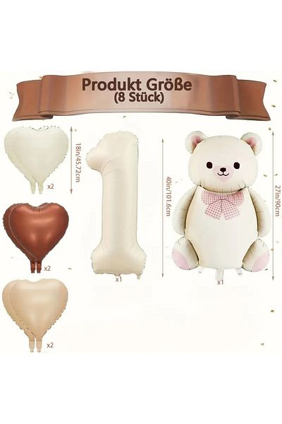 DÜVENCİ TİCARET Pink Ribbon Bear Heart Foil Wet Balloon Set