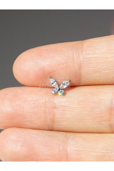 MORNEVA Titanium Crystal Stone Butterfly Tragus Helix Conch Cartilage Ear Piercing (1 Piece)