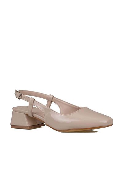 Trend Adımlar Cream Patent Leather Women's Open Back Classic Shoes