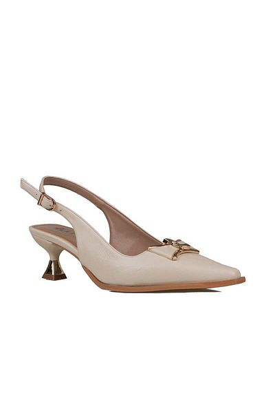 Trend Adımlar Cream Open Back Hazelnut Heel Pointed Classic Shoes