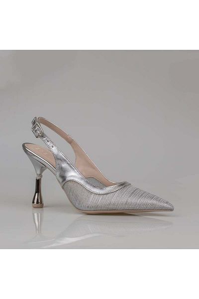 Trend Adımlar Pantofi cu toc clasic argintiu transparent pentru femei