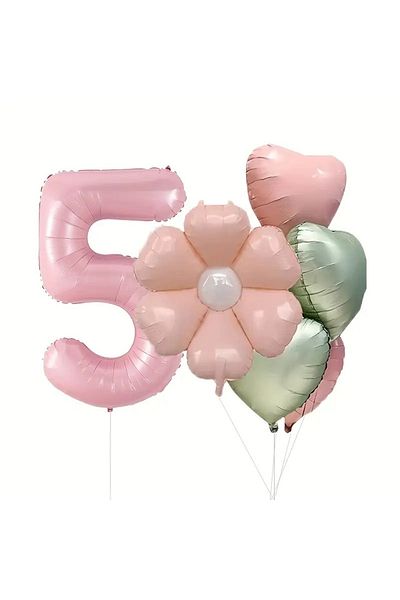 DÜVENCİ TİCARET 6-Piece Daisy Birthday Balloon Set, Pink