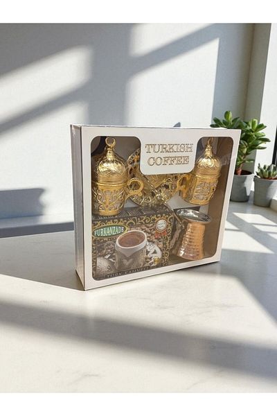E orient Cup Coffee Cup Wooden Boxed, Two Gold Cups, 2 Person Coffee Pot, Turkish Coffee Set