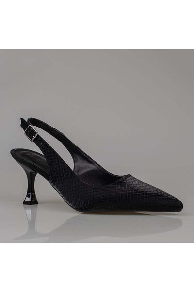 Trend Adımlar Black Open Back Women's Straight Striped Classic Shoes