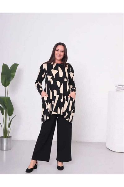 KLEERMAKER Women's Plus Size Viscose Fabric Asymmetric Cut Tunic with Pockets