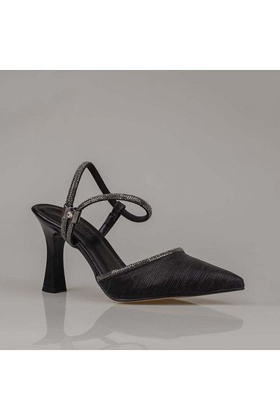 Trend Adımlar Black Ankle Strap Londor Satin Classic Shoes