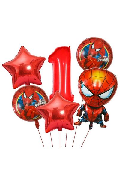 MFM Set of Foil Balloons 1 Year Old Spiderman 6 Pcs
