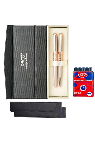 daço DACO SE268 ballpoint pen set + 2 leather cases + 6 ink refills