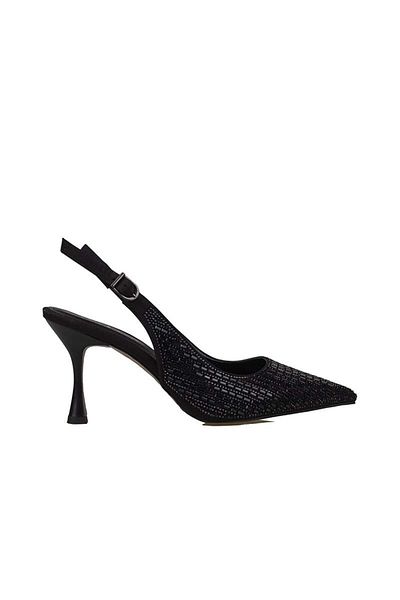 Trend Adımlar Black Hand Stone Embroidered Women's Classic Shoes
