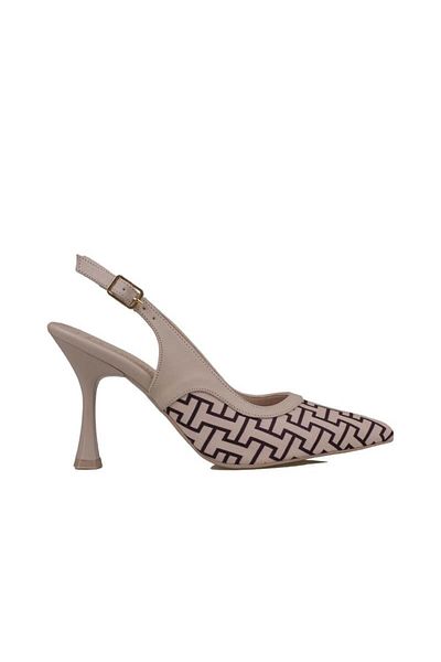 Trend Adımlar Cream Women's Linen Open Back Belted Classic Shoes