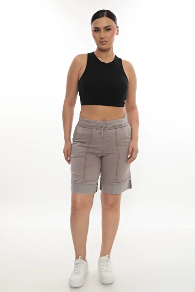 EXİTLİNE Women's Summer Mink Stone Bermuda Shorts Capri