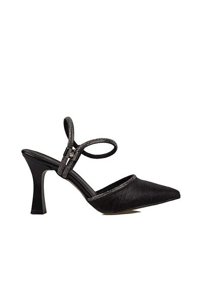 Trend Adımlar Black Ankle Strap Londor Satin Classic Shoes