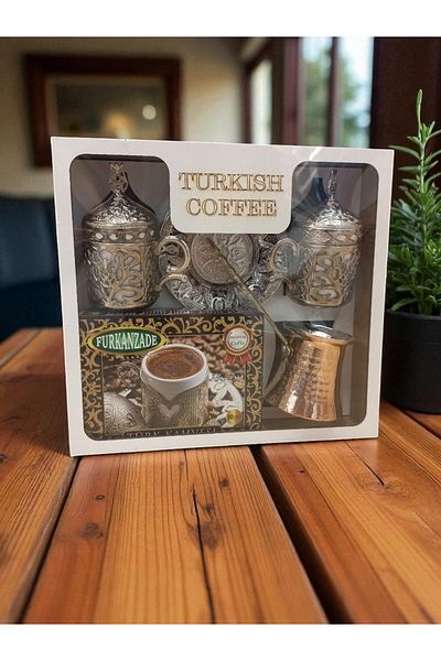 E orient Cup Coffee Cup Wooden Box with Two Silver Cups, 2 Person Coffee Pot,