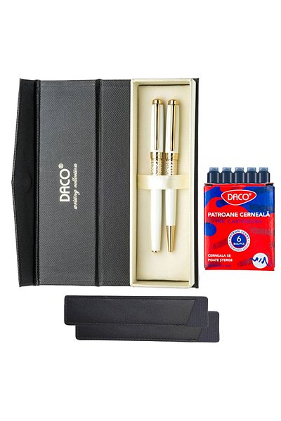 daço DACO SE268 ballpoint pen set + 2 leather cases + 6 ink refills