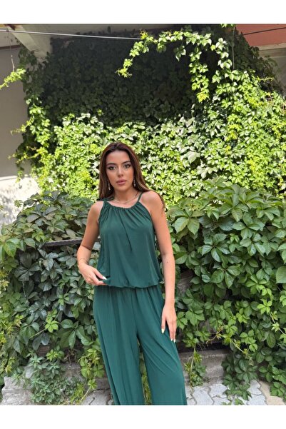 MODA ZERAFİNA Kadın Omuz Askılı Döküm Detay Salaş Sandy Kumaş Tulum