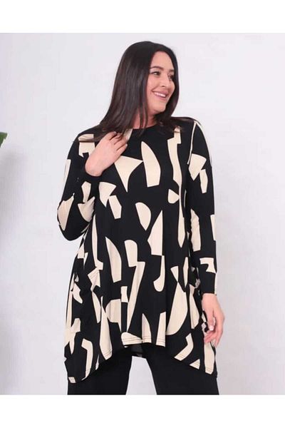 KLEERMAKER Women's Plus Size Viscose Fabric Asymmetric Cut Tunic with Pockets
