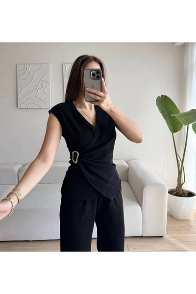 orjinal blue b Buckle Double Breasted Trousers Suit Black