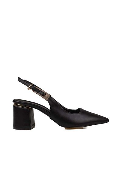 Trend Adımlar Black Stone Belted Open Back Pointed Toe Women's Classic