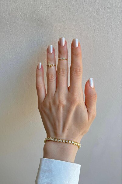 Bijou Luz Gold Özel Döküm Zirkon Taşlı Şerit Bileklik