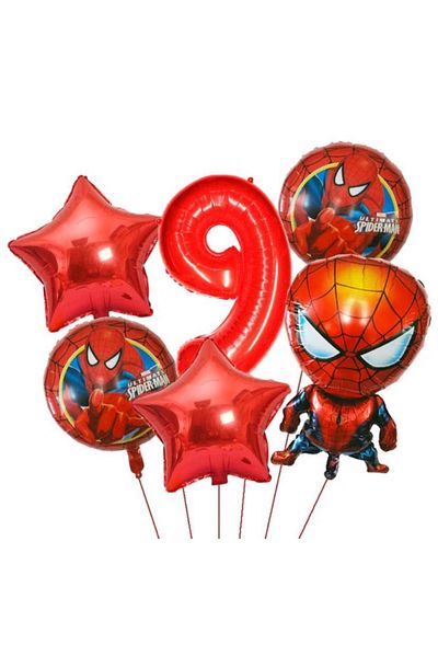 MFM Set of 9 Year Old Spiderman Foil Balloons 6 Pcs