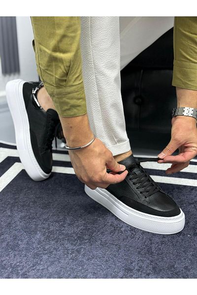 Avni Ceylan Imperial Black&White Genuine Leather Men's Sneaker