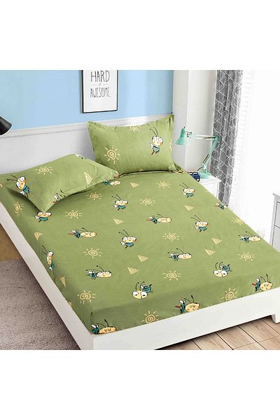 FIONNA.RO Fine Cotton Duvet Cover 90x200cm - Green With Bee