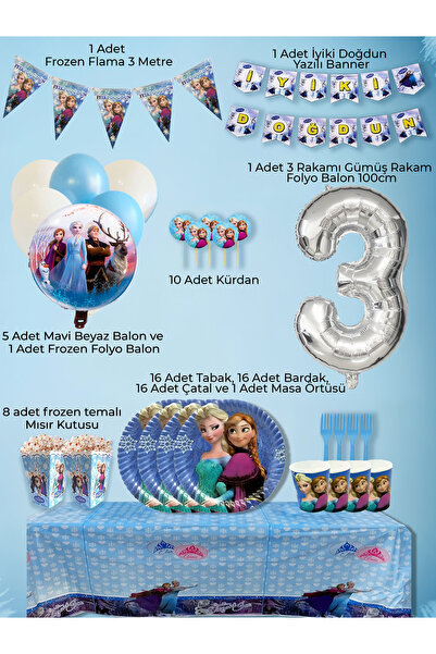 PartyPoo Frozen Elsa Temalı Doğum Günü Parti Seti 16 Kişilik | Yaş Günü Kutla...
