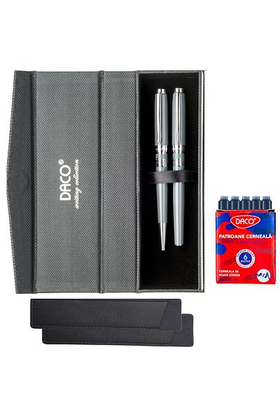 daço DACO SE268 ballpoint pen set + 2 leather cases + 6 ink refills