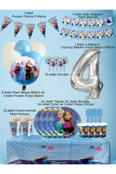 PartyPoo Frozen Elsa Temalı Doğum Günü Parti Seti 24 Kişilik | Yaş Günü Kutla...