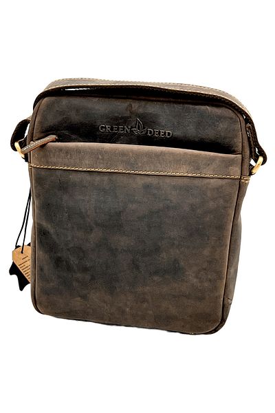Micutz Green Deed Vintage Elegant Genuine Leather Shoulder Bag for Men, Brown, 25x22x6 cm
