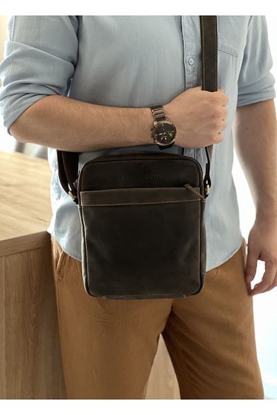 Micutz Green Deed Vintage Elegant Genuine Leather Shoulder Bag for Men, Brown, 25x22x6 cm