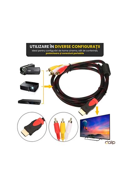 dalip Cablu HDMI la RCA, Connect, 1.5m, Negru-Rosu, Conectori Auriti, Fast Speed Trasmision