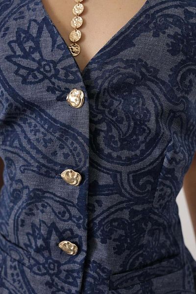 Melike Bakar Boutique Shawl Patterned Denim Suit