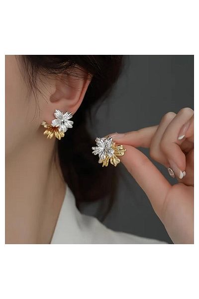 passion silver Flower Dual-Use Double Color Gold-Silver Earrings Women