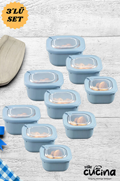 Stile Cucina 9-Piece Vacuum Vip Storage Container Dowry Set Suitable for Microwave and Freezer Use 3X(600-1100-1800 ml)