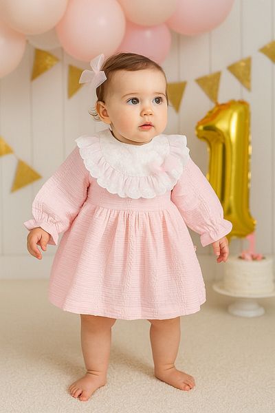 dinamik çocuk Baby Girl Ruffled Lace Collar Long Sleeve Seasonal Dress Spring Stylish Model 3-6-9-12-18-24Months