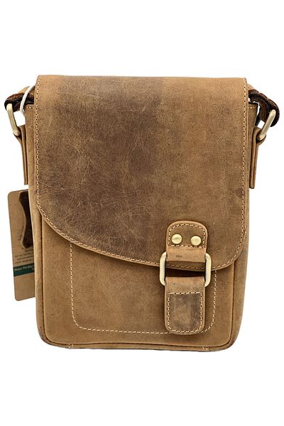 Micutz Men's Leather Shoulder Bag, Hunter Brand, 18x20x5 cm, Light Brown Color