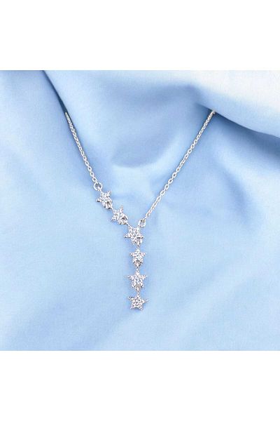Dark Wind Shooting Star Star Road Zircon Stone Silver Color Women's Modern Steel Y Necklace |   Stylish Gift Jewelry