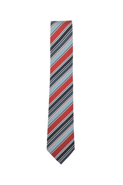 1001 Kravat Red White Navy Blue Striped 7.5 cm Wide Silk Tie