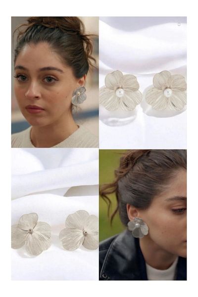 MioArt Plated Leyla Pearl Flower Steel Earrings