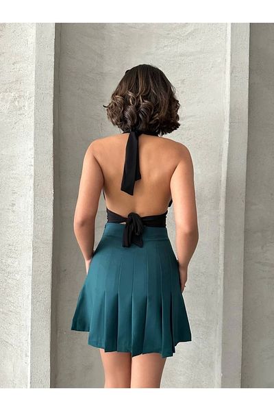 By Mop Pleated Button Skirt Green S24811